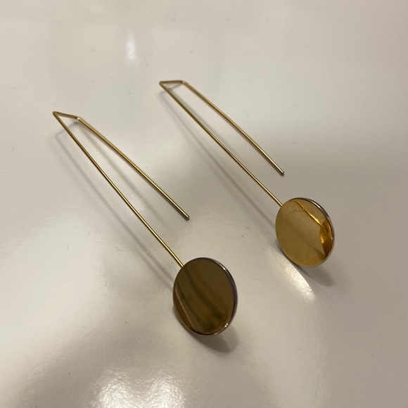 Gold-plated Disc Drop Geometric Earrings - Picture 2 of 3